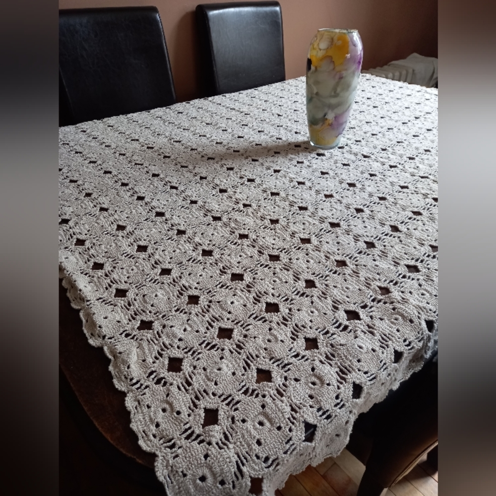 Handmade crocheted table cloth